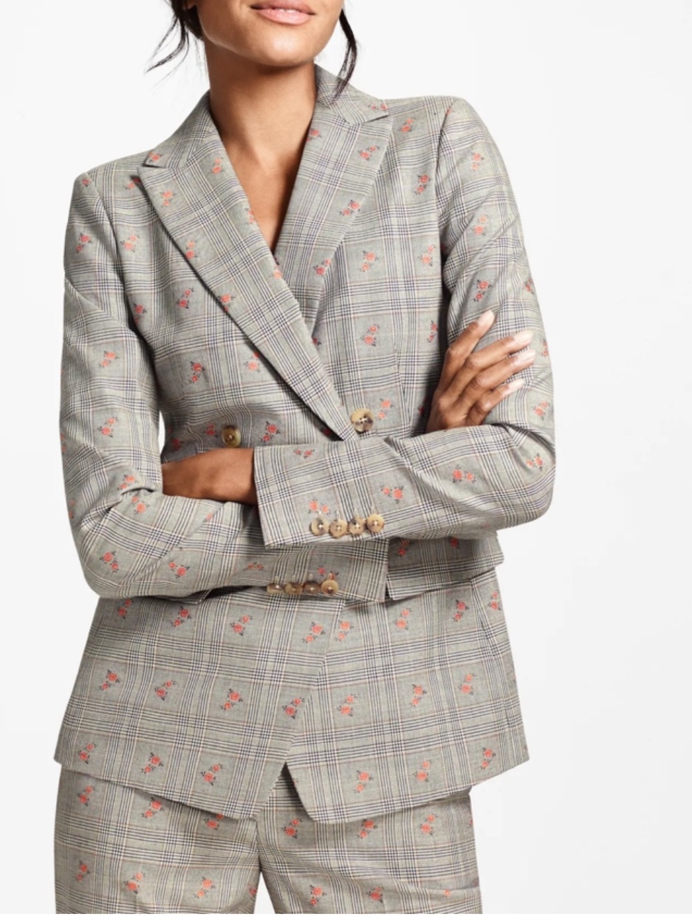 Brooks Brothers Glen Plaid Wool-Cotton Double-Breasted Blazer